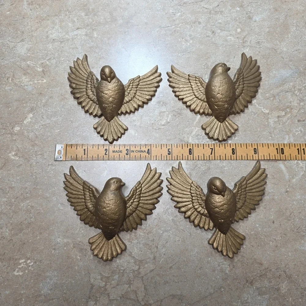 Vintage Homco Gold Plastic Bird Wall Figurines Set 4 Retro Decor Small‎ Birds
